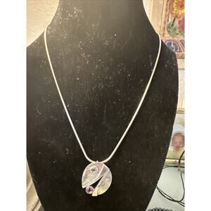 Sterling Amethyst, Aquamarine & Quartz Modernist Pendant w Necklace 19”